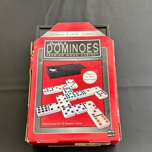 Double 9 Dominoes Set with Premium Wood Cabinet - Red